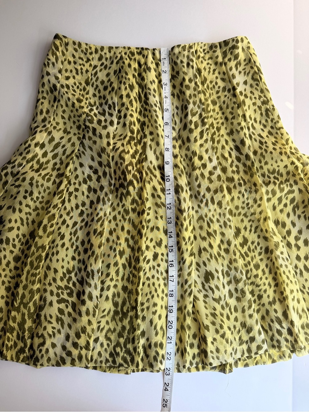 2/$40 Carlisle Silk Leopard Print A-Line Women's Skirt - Yellow/Lime green - Picture 8 of 9